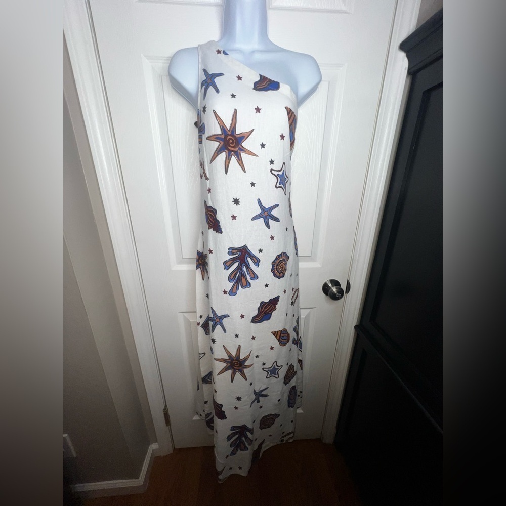 NWT C&C California Women’s Small Ivory Linen One Shoulder Seashell Maxi Dress S - Picture 2 of 16